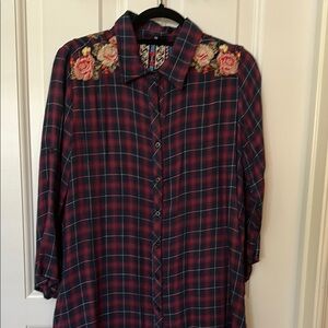 Andree Red and Blue Plaid Shirt with Embroidery